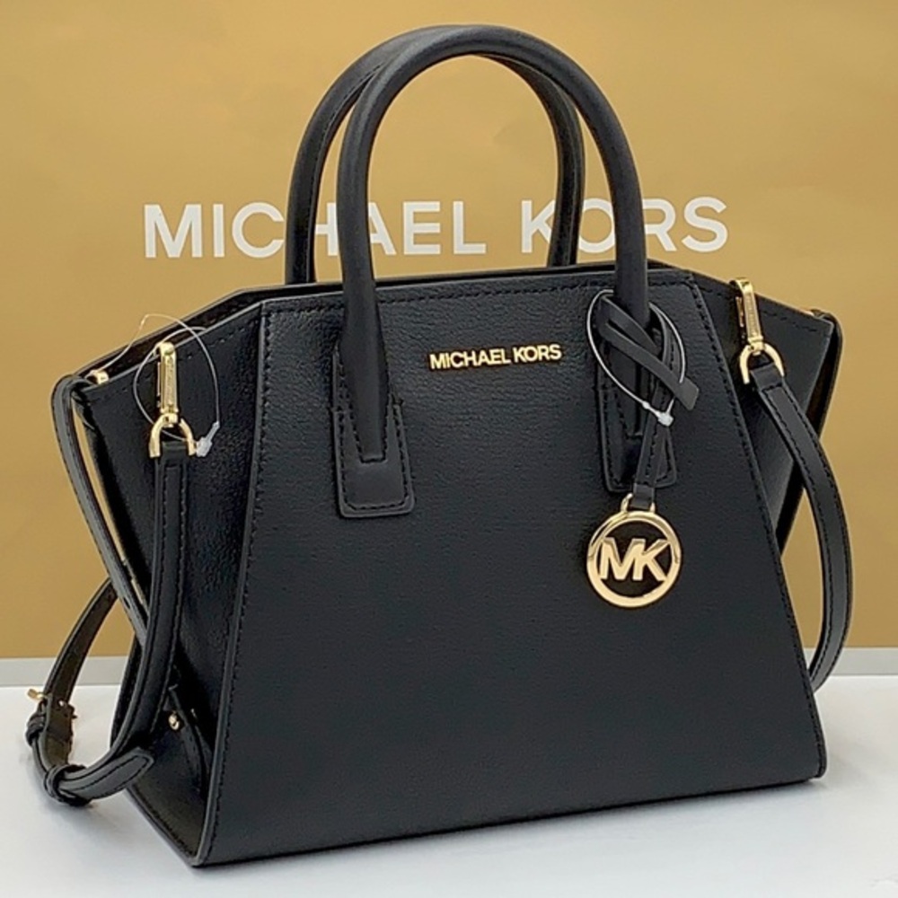 Michael Kors Avril Small Leather Top-Zip Satchel Black color NWT
